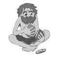 Primitive man making flint tool cartoon