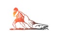 Primitive, man, prey, caveman, hunter concept. Hand drawn isolated vector.