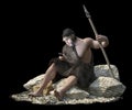 Primitive man with smartphone on isolate black concept 3d illustration