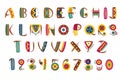 Primitive mexican font. Tribal indian or african letter numbers vector illustration