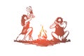 Primitive, people, bonfire, caveman, ancient concept. Hand drawn isolated vector.