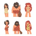 Primitive People Character from Stone Age Wearing Animal Skin Vector Set Royalty Free Stock Photo