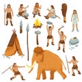 Primitive People Flat Cartoon Icons Set Royalty Free Stock Photo