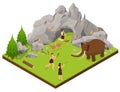 Primitive People Scene Concept 3d Isometric View. Vector Royalty Free Stock Photo