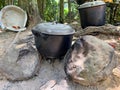 Traditional primitive Philippine style ground cooking using rocks and stones as stove