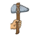 Primitive stone ax sketch vector illustration