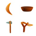 Primitive weapon icons set cartoon vector. Stone age tool and weapon Royalty Free Stock Photo