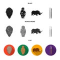 Primitive, woman, man, cattle .Stone age set collection icons in black, flat, monochrome style vector symbol stock Royalty Free Stock Photo