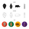 Primitive, woman, man, cattle .Stone age set collection icons in black,flat,outline style vector symbol stock Royalty Free Stock Photo