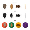 Primitive, woman, man, cattle .Stone age set collection icons in cartoon,black,flat style vector symbol stock Royalty Free Stock Photo
