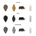 Primitive, woman, man, cattle .Stone age set collection icons in cartoon,black,monochrome style vector symbol stock Royalty Free Stock Photo