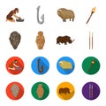 Primitive, woman, man, cattle .Stone age set collection icons in cartoon,flat style vector symbol stock illustration web Royalty Free Stock Photo