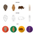 Primitive, woman, man, cattle .Stone age set collection icons in cartoon,outline,flat style vector symbol stock Royalty Free Stock Photo