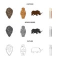 Primitive, woman, man, cattle .Stone age set collection icons in cartoon,outline,monochrome style vector symbol stock Royalty Free Stock Photo
