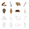 Primitive, woman, man, cattle .Stone age set collection icons in cartoon,outline style vector symbol stock illustration Royalty Free Stock Photo