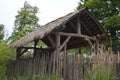 Primitive wooden hut thatch roof