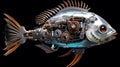 Primitivism Sea Fish: Half-mechanical Half-fish Illustration With Surrealistic Lighting