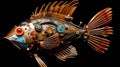 Primitivism Sea Fish: A Surrealistic Half-mechanical Half-fish Illustration