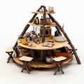 Primitivist Style Outdoor Kitchen: Adventure Themed Dining Table For Camping
