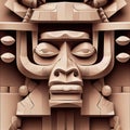 Primordial mysticism. enigmatic Mayan totem with primate countenance. Fictional image in ancient ethnic style. AI