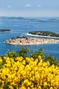 Primosten town on a peninsula vacation in the Mediterranean Sea portrait format in PrimoÃÂ¡ten, Croatia