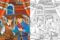 Prince in the castle chamber - two men talking - prince or king and the servant - good looking manga men - with coloring page