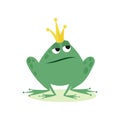 Prince frog in golden crown, fairy tale character cartoon vector Illustration Royalty Free Stock Photo