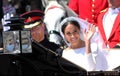 Prince Harry & Meghan Markle, Windsor, Uk - 19/5/2018: Prince Harry and Meghan Markle wedding carriage procession through streets Royalty Free Stock Photo