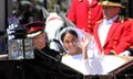 Prince Harry & Meghan Markle, Windsor, Uk - 19/5/2018: Prince Harry and Meghan Markle wedding carriage procession through streets Royalty Free Stock Photo