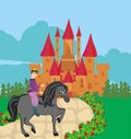 Prince riding a horse to the castle