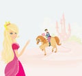Prince riding a horse to the princess