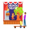 Prince Saving Princess From The Tower Scene Performed By Kids In Amateur Theatre With Other Pupils Watching With Teacher