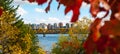 Prince of Wales railway bridge & Ottawa River & Capitol city skyline.