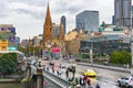 Princes Bridge with traffic with St Paul`s Cathedral view on the