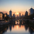Princes Bridge and Yarra River in Melbourne with sunset, Melbourne, Victoria, Australia, made with Generative AI Royalty Free Stock Photo