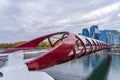 Princes Island Park Peace bridge. Autumn foliage scenery in downtown Calgary Bow river bank Royalty Free Stock Photo