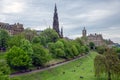 Princes Street Gardens Scottish Edinburgh with view at Scott monument Royalty Free Stock Photo