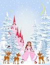 Princess and animals in the winter forest Royalty Free Stock Photo