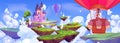 Princess on balloon flying to magic castle cartoon Royalty Free Stock Photo