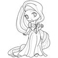 1401 Princess 12Beautifull Little Princess, Fantasy black and white image. Outlined on white background for kids coloring book.