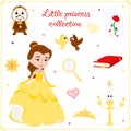Princess Belle from the fairy tale Beauty and the Beast. Children\'s illustration, vector. Stickers, children\'s book