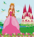 Princess with birds in the garden Royalty Free Stock Photo