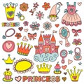 Princess birthday party for little girls. Kindergarten, school children picture. Illustration for children with castle Royalty Free Stock Photo