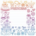 Princess birthday party for little girls. Kindergarten, school children picture. Illustration for children with castle Royalty Free Stock Photo