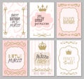 Princess borders. Cute girl party invitation shower or sweet frames for elegant decor of card vector templates Royalty Free Stock Photo