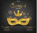 Princess Carnival golden glitter mask Vector realistic. Stylish Masquerade Party. Mardi Gras card invitation. Night