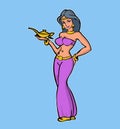 princess cartoon character Jasmine holding a lamp in her hand illustration