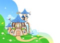 Fairy tale background with princess castle in the forest Royalty Free Stock Photo