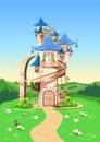 Fairy tale background with princess castle in the forest Royalty Free Stock Photo