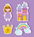 Princess castle rainbow and crown magic stickers icons